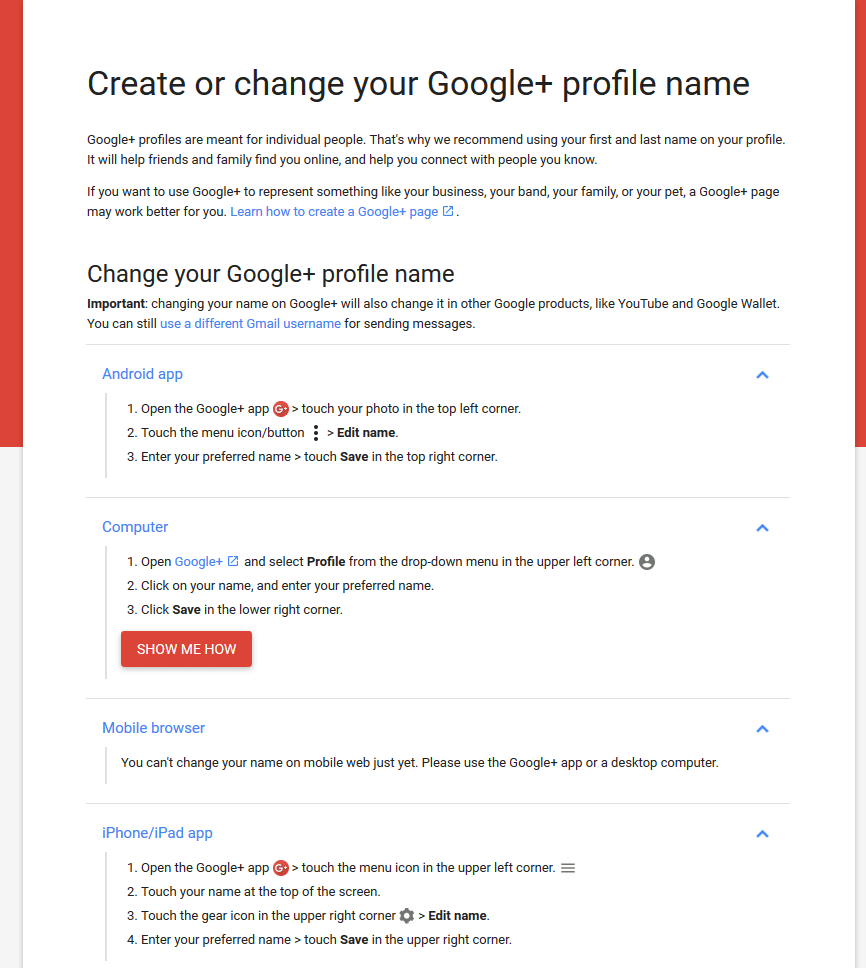 Create or change your Google+ profile name
